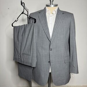 Brooks Brothers Gray Pinstripe Two Button Suit Set Mens 42LG‎ 36W Unfinished